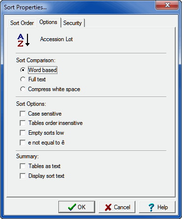 Sort Options box